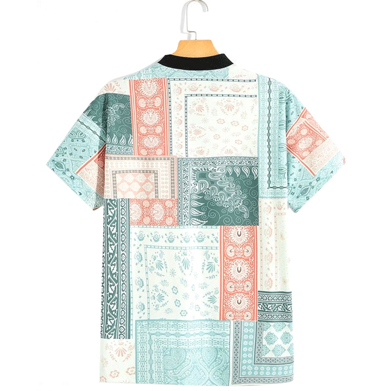 Paisley Print Zipper Half Placket Polo Shirt